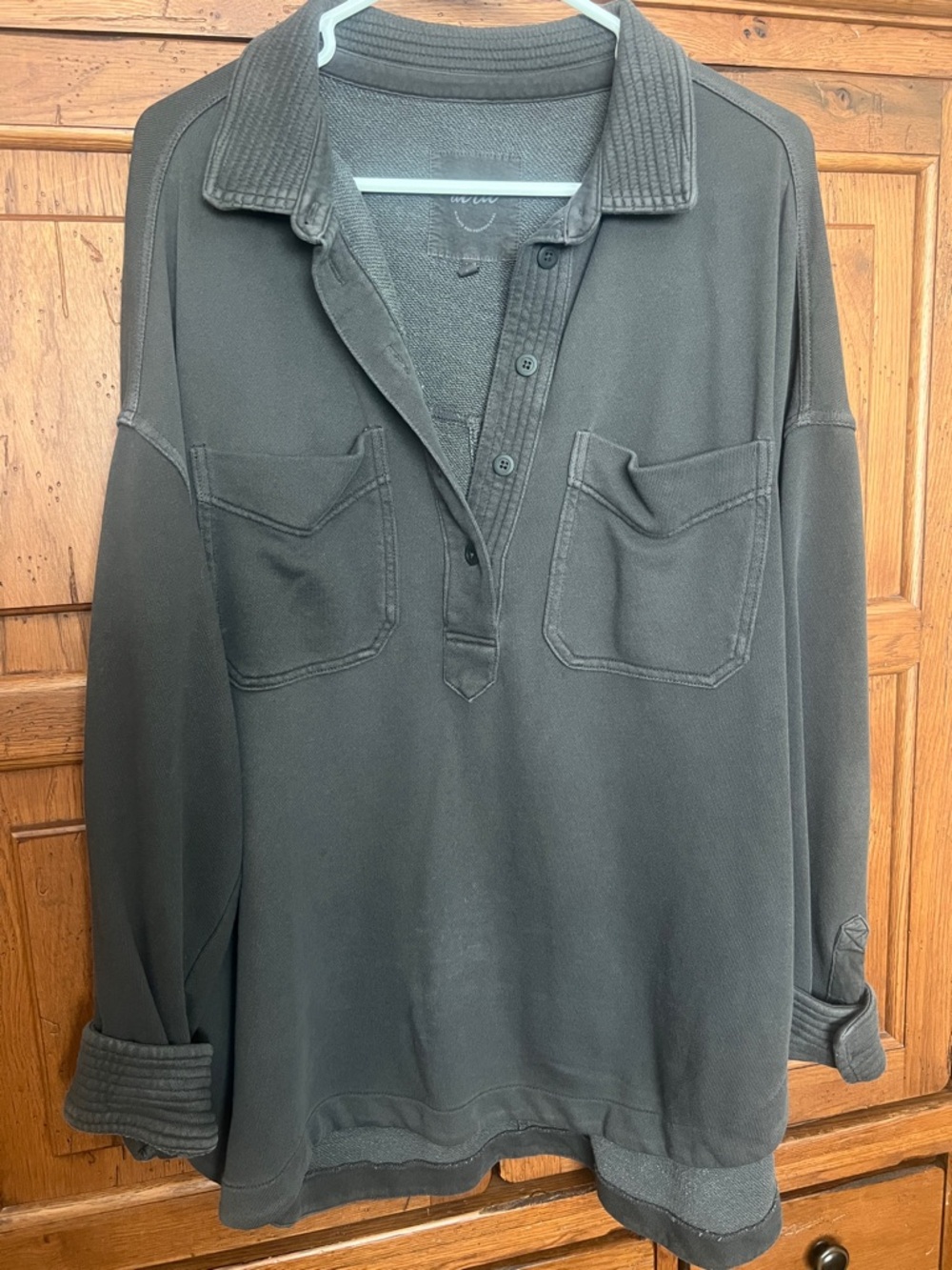 aerie charcoal gray button-placket pullover with chest pockets